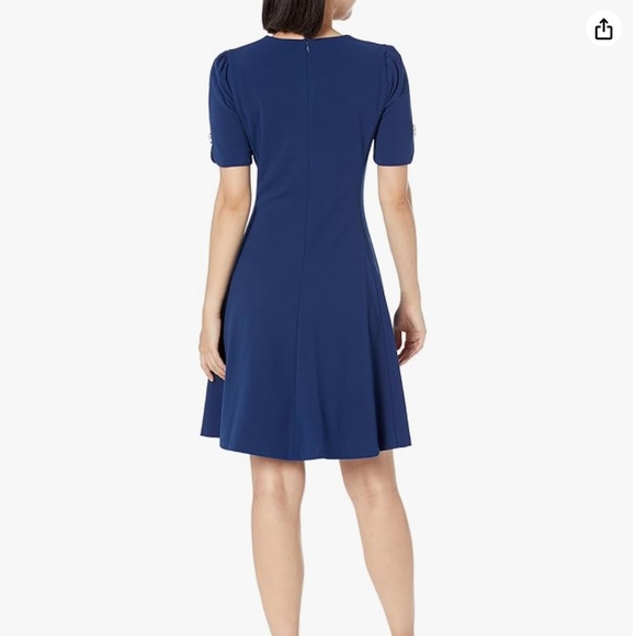 DKNY Fit and Flare Button Sleeve Dress Sz 6 - Picture 2 of 7